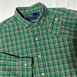 Polo Ralph Lauren  Estate Sport Shirt Cotton Button‎ Up Green Plaid Men's Size L